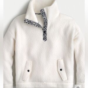 J. Crew Polartec® sherpa fleece leopard-trim snap-collar sweatshirt